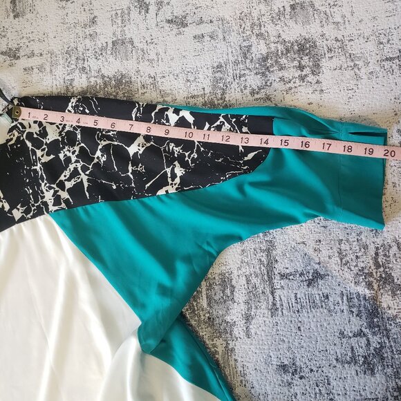 Calvin Klein Blouse Turquoise Black White 3/4 Sleeve - Picture 13 of 13